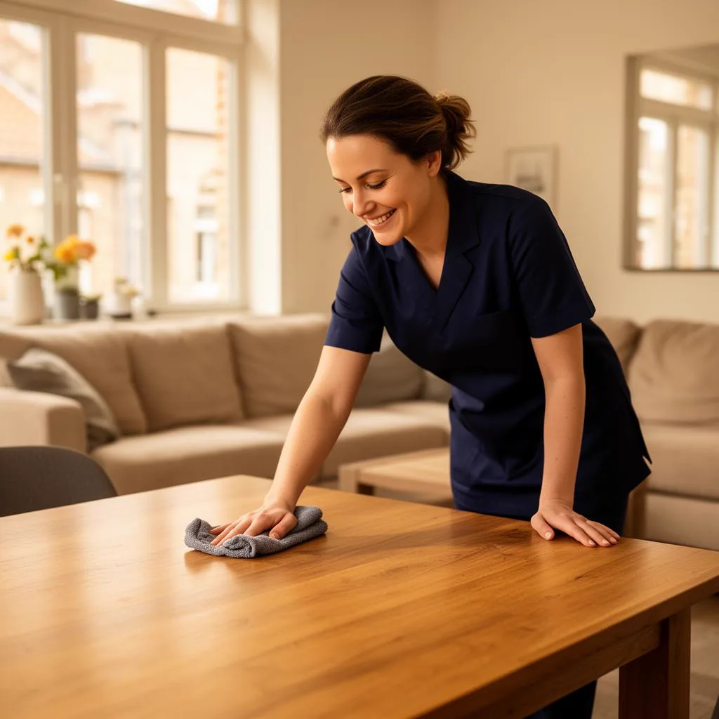 Aide-ménagère Kap Services au travail dans un salon